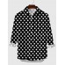 Black and White Round Fashion Polka Dots Printing Men's Long Sleeve Shirt