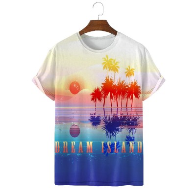 Men's Colorful Island Paradise Palm Tree Illustration Short Sleeve T-Shirt