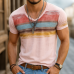 【24-hour shipping out】Men's Retro Casual Shabby Striped Printed V-Neck Short Sleeve T-Shirt MTA2517D8TO