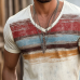 【24-hour shipping out】Men's Retro Casual Shabby Striped Printed V-Neck Short Sleeve T-Shirt MTA2517D8TO