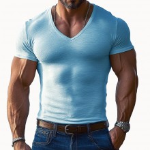 【24-hour shipping out】Men's Solid Color V-neck Short-sleeved T-shirt 97583947X