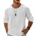 【24-hour shipping out】Men's Casual Cotton Linen Round Neck Loose Long Sleeve T-Shirt MTA1461C1M